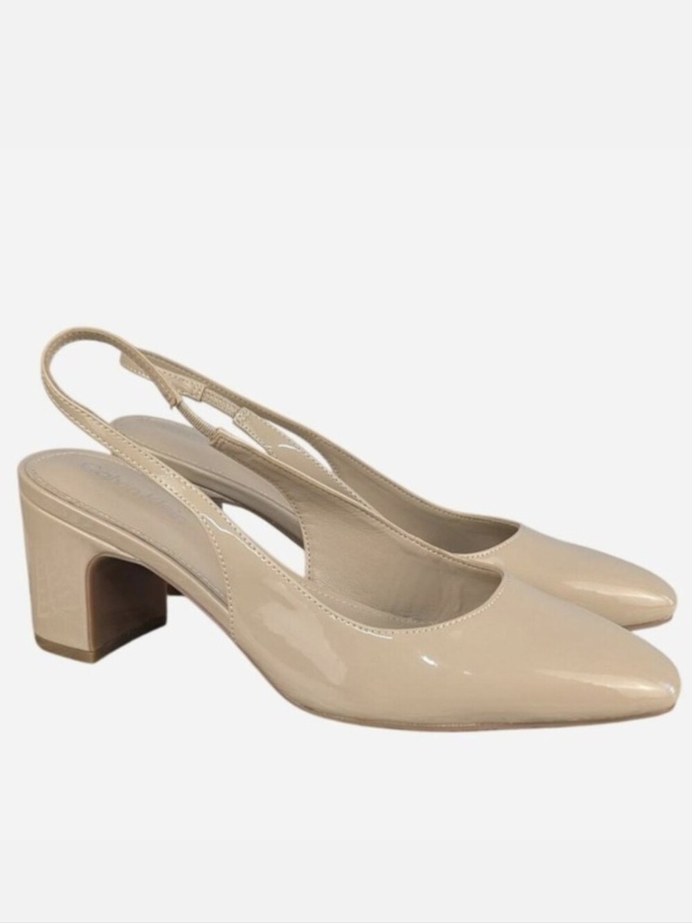 Calvin Klein Scarlet Slingback Pumps Nude Patent 7.5